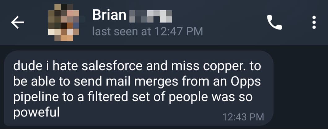 Text: I miss Copper now that I'm in Salesforce