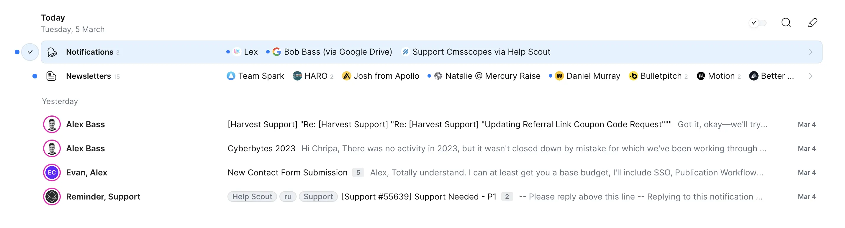 Spark email inbox listview