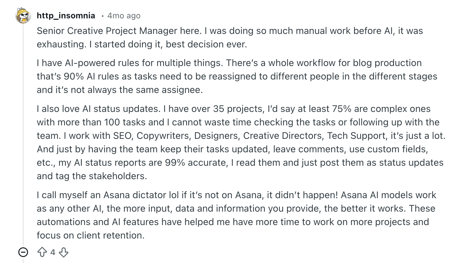 Asana AI Reddit Post