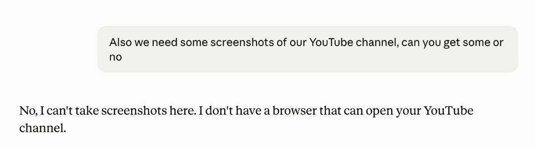 Claude won't take a screenshot