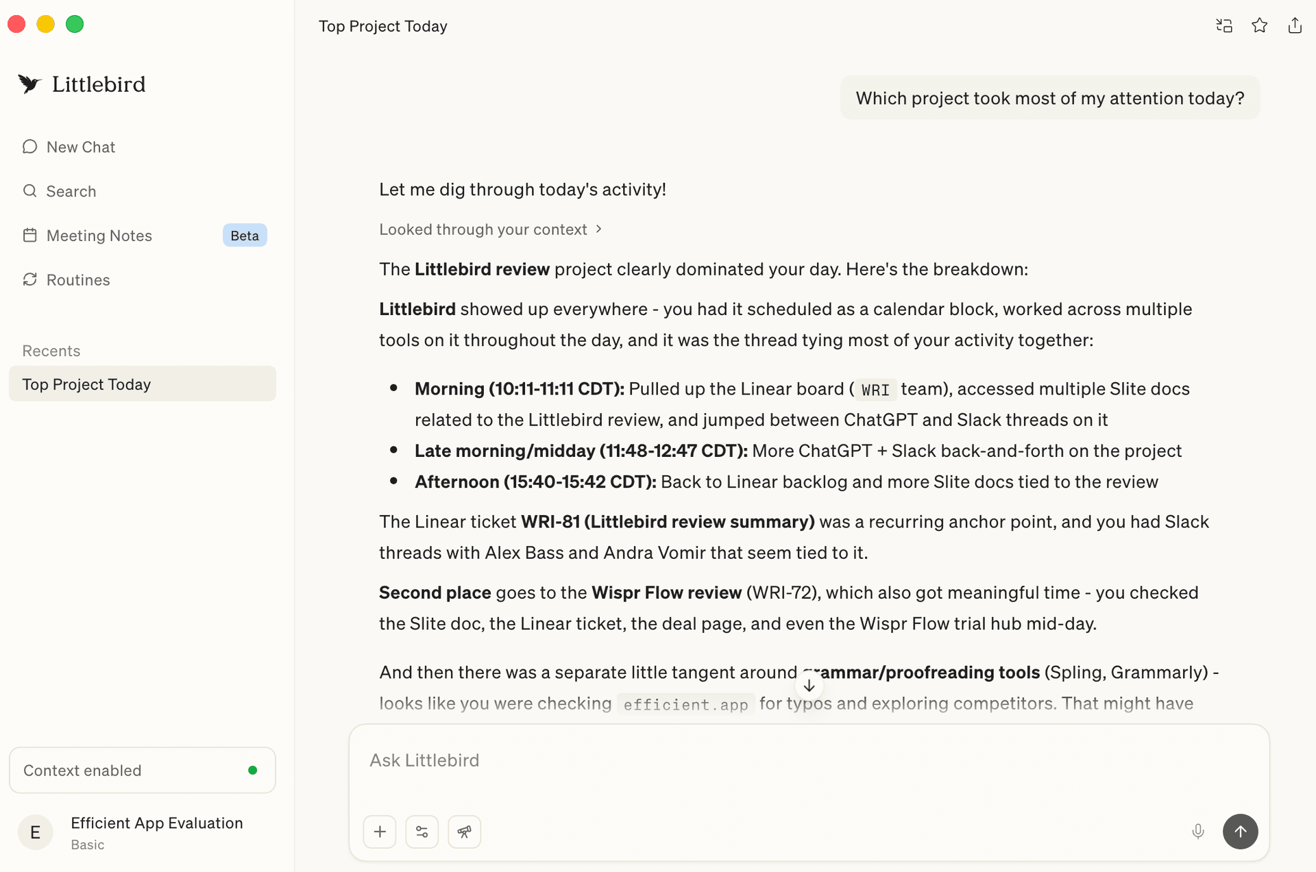 Littlebird daily breakdown