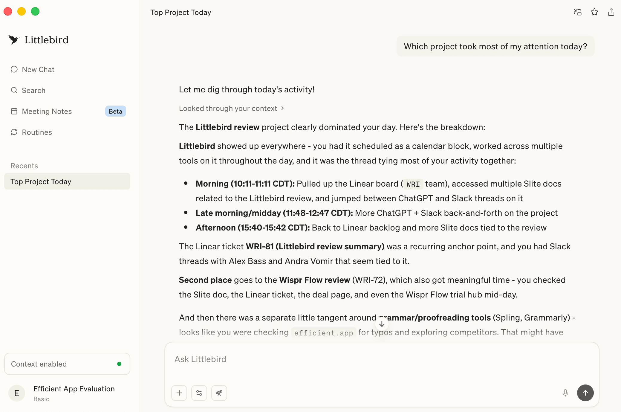 Littlebird daily breakdown