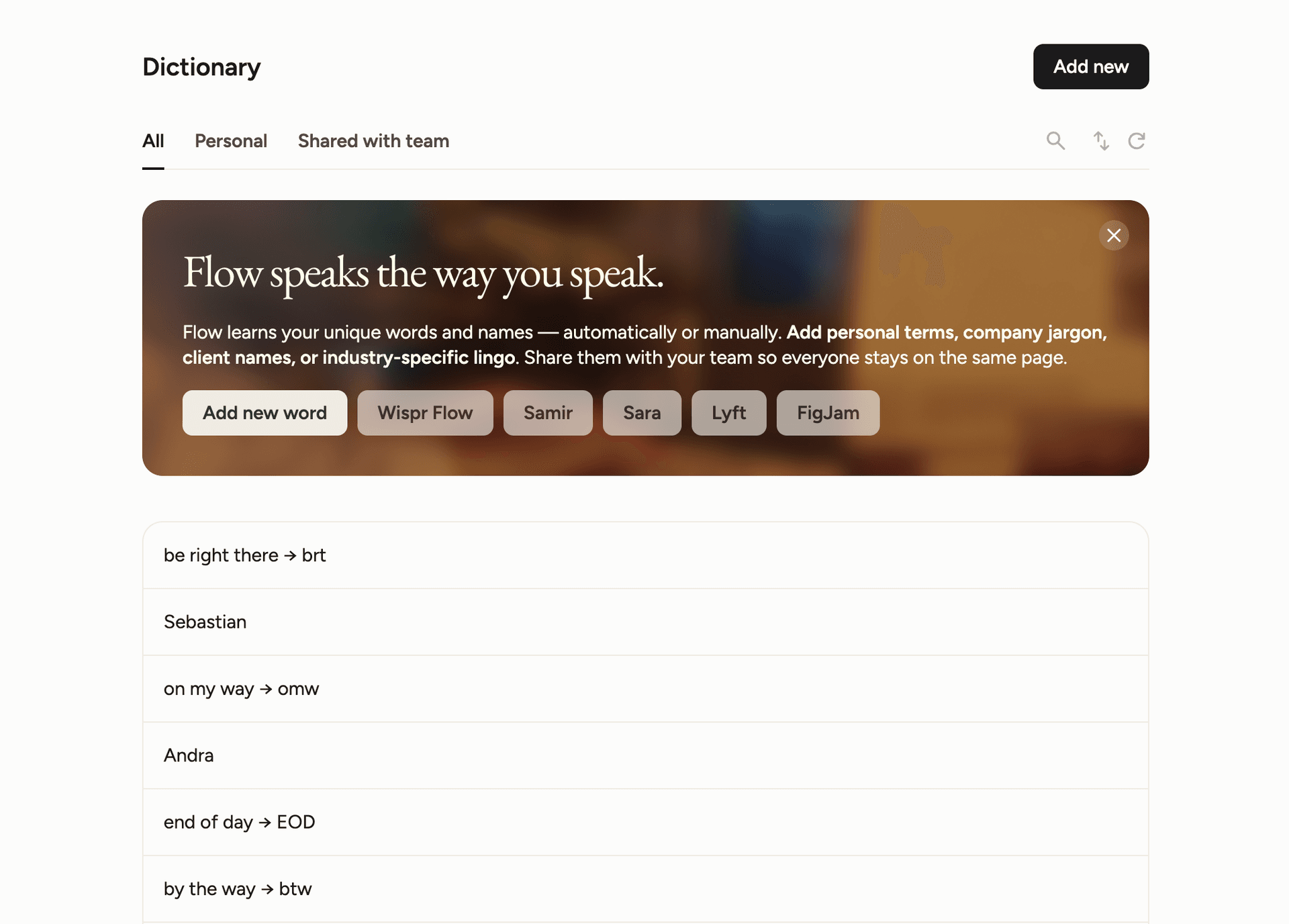Wispr Flow Dictionary