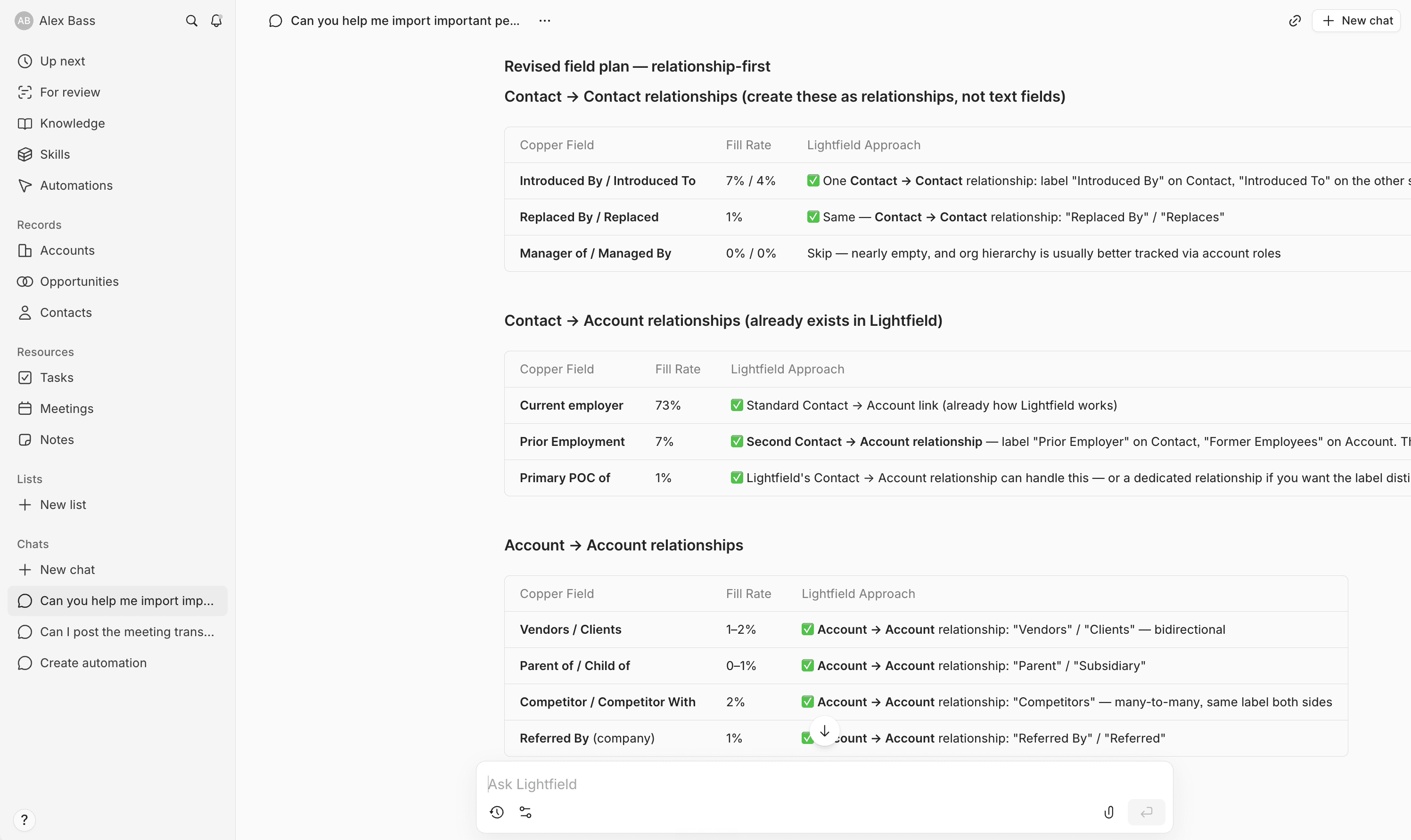 Lightfield data migration from prior CRM