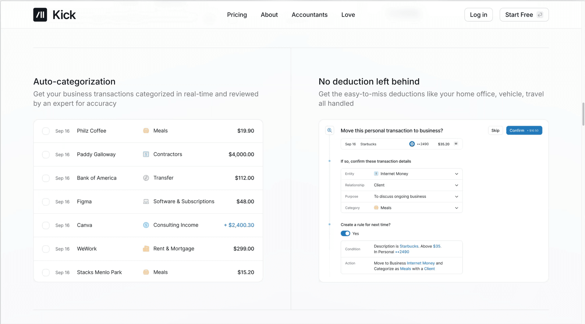 Kick Auto categorization