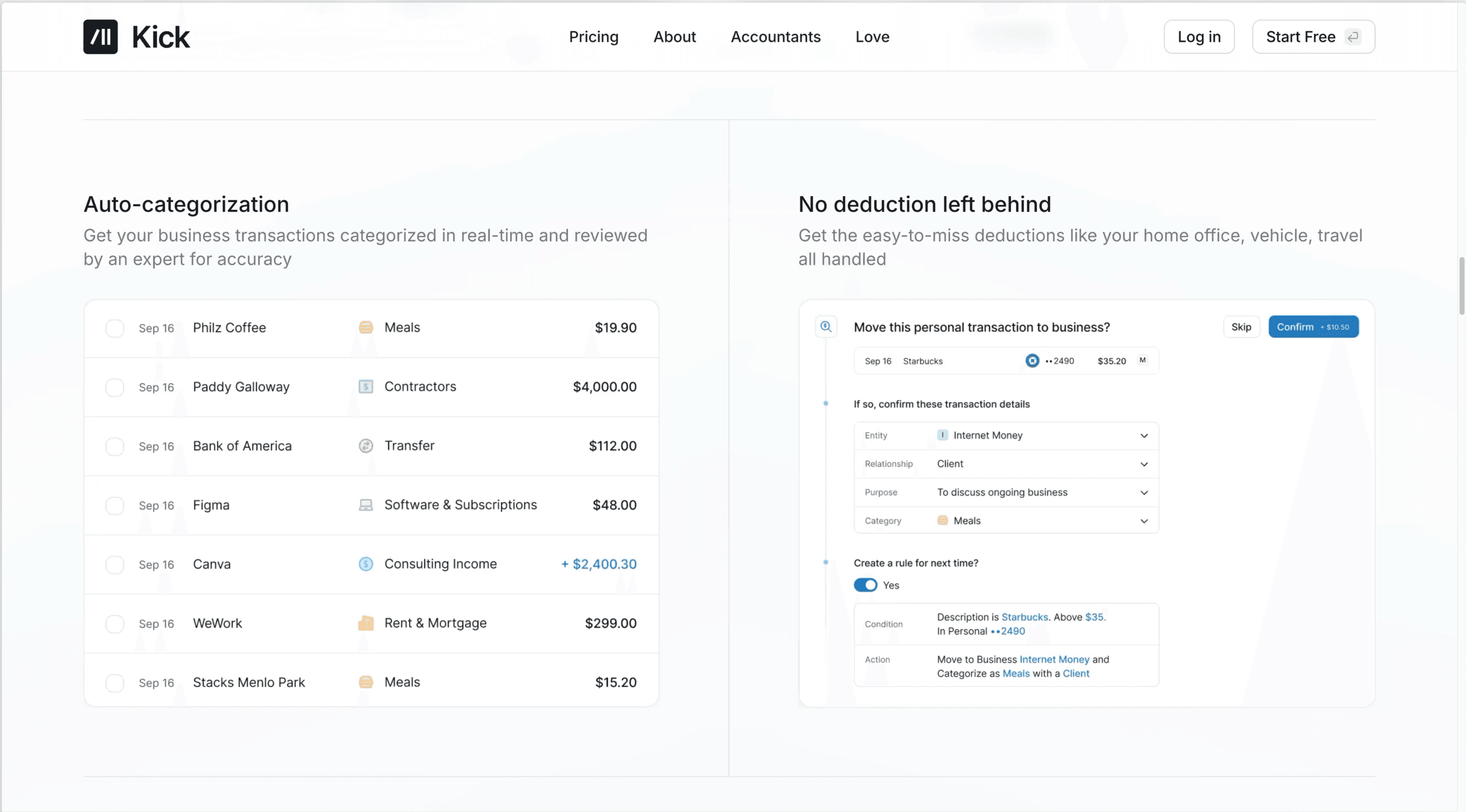 Kick Auto categorization