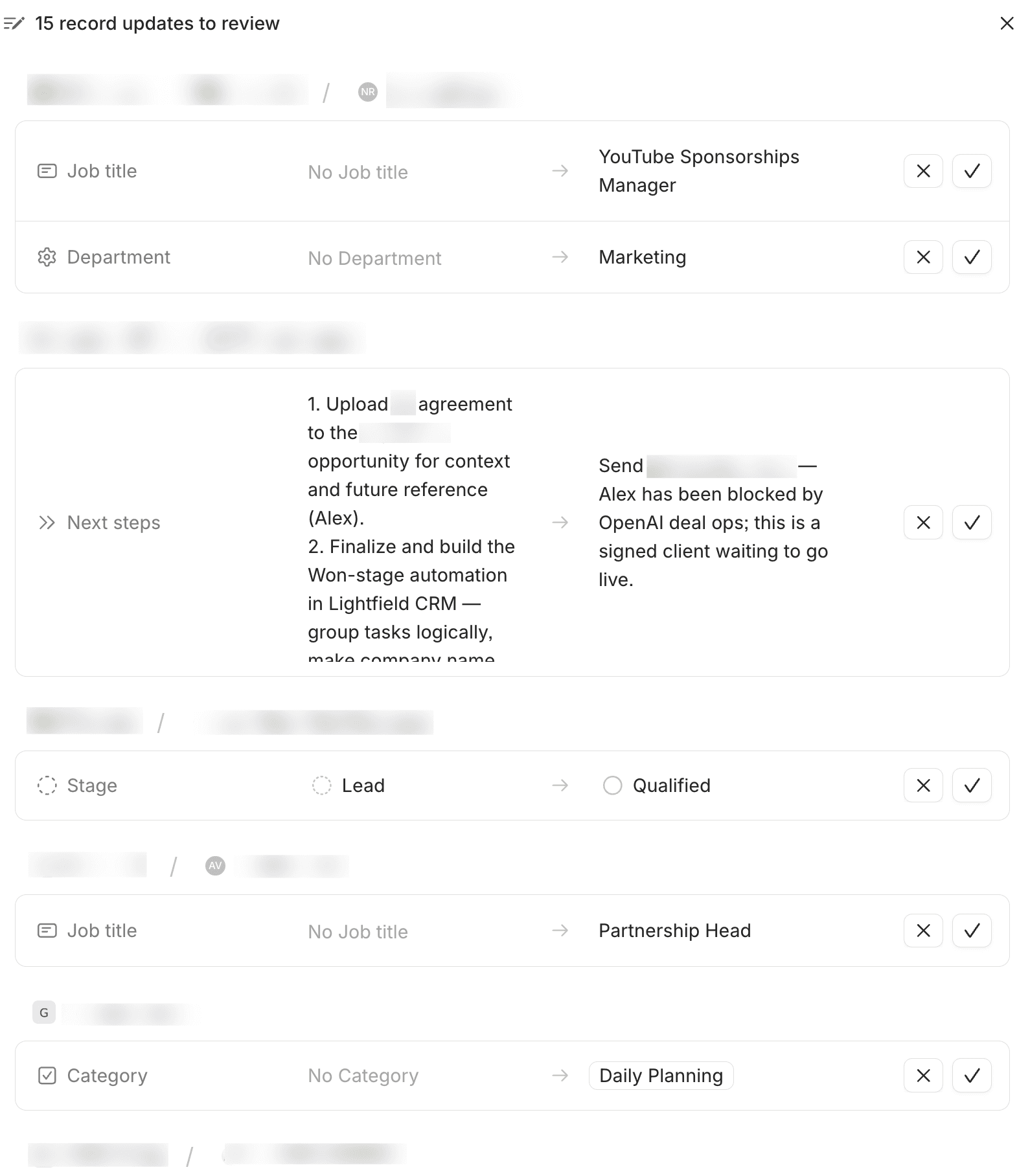 Lightfield CRM updates automatically