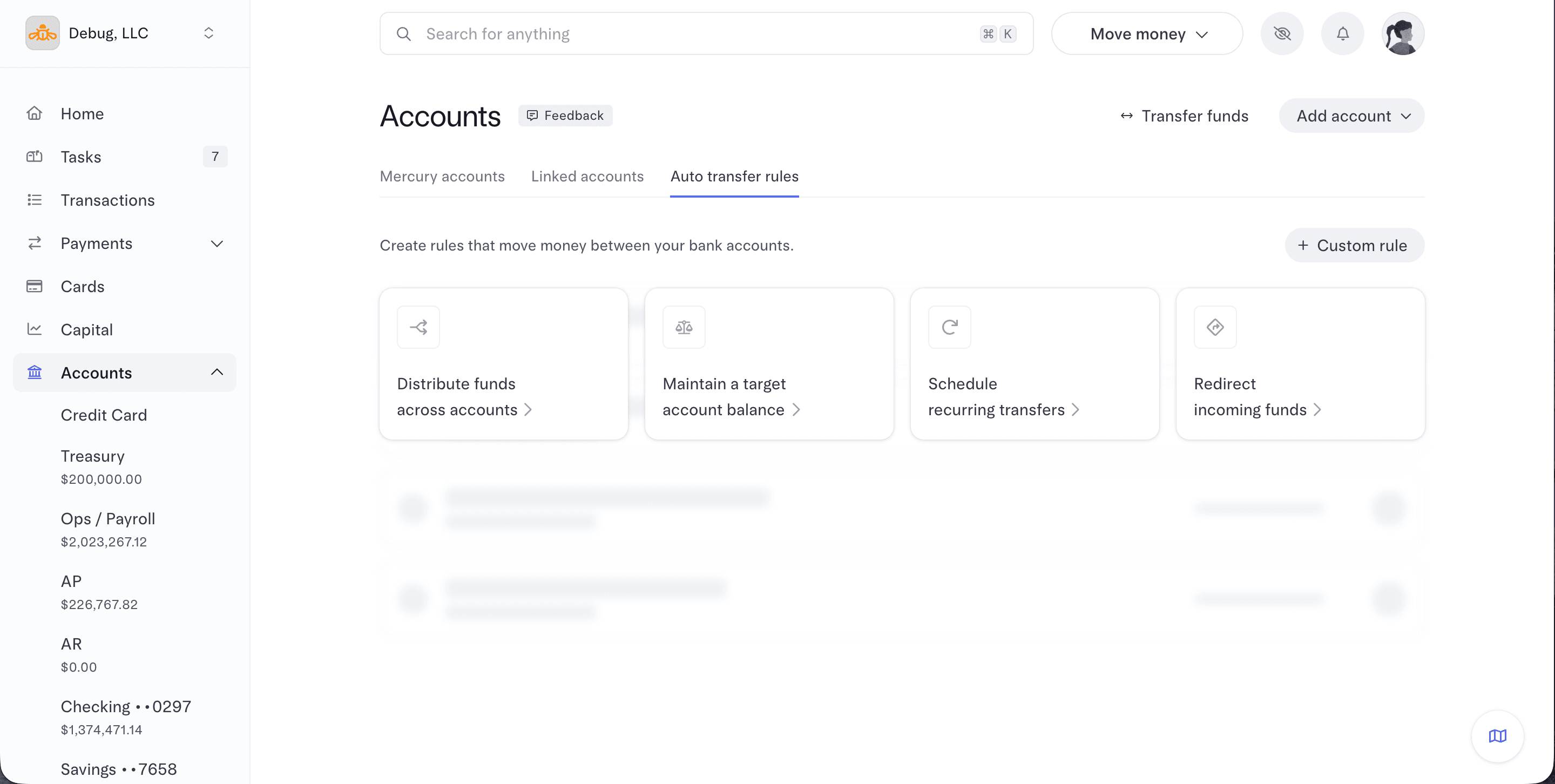 Mercury auto transfer rules