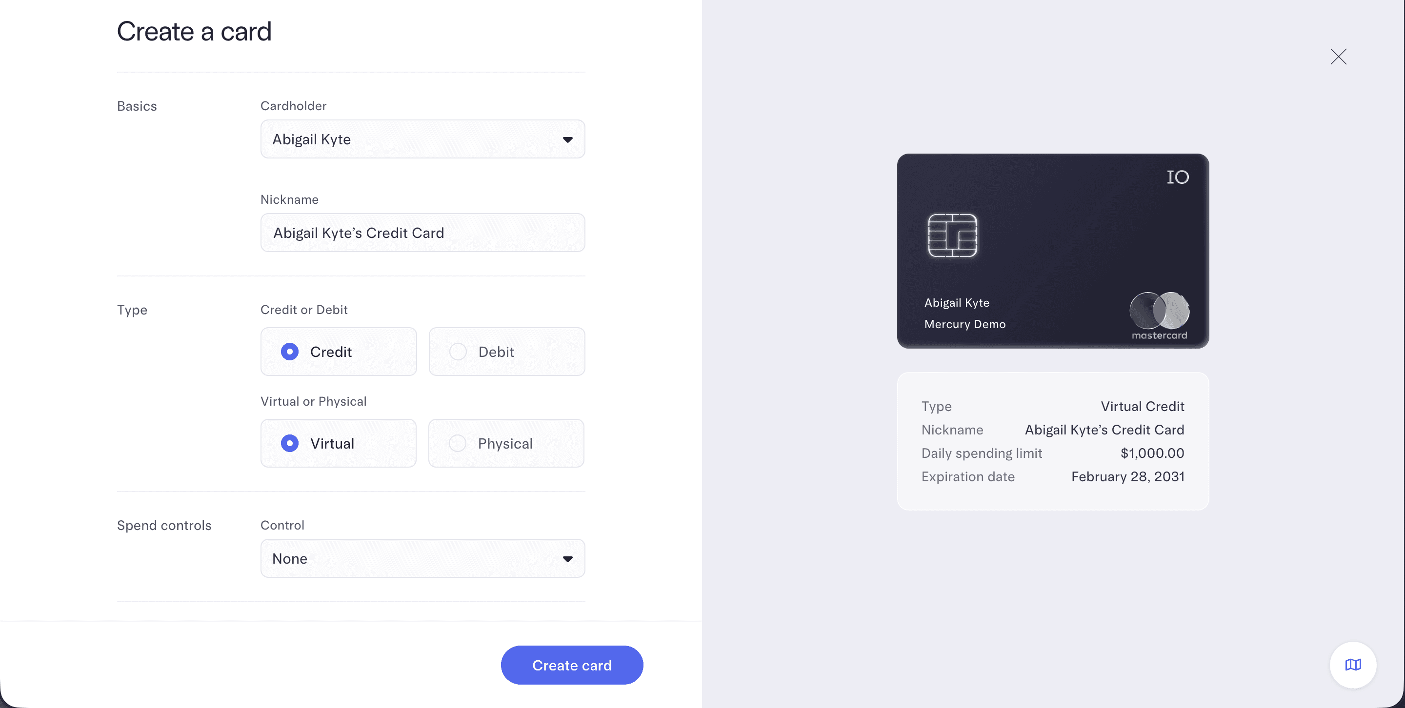 Mercury Cards Spend Controls 2