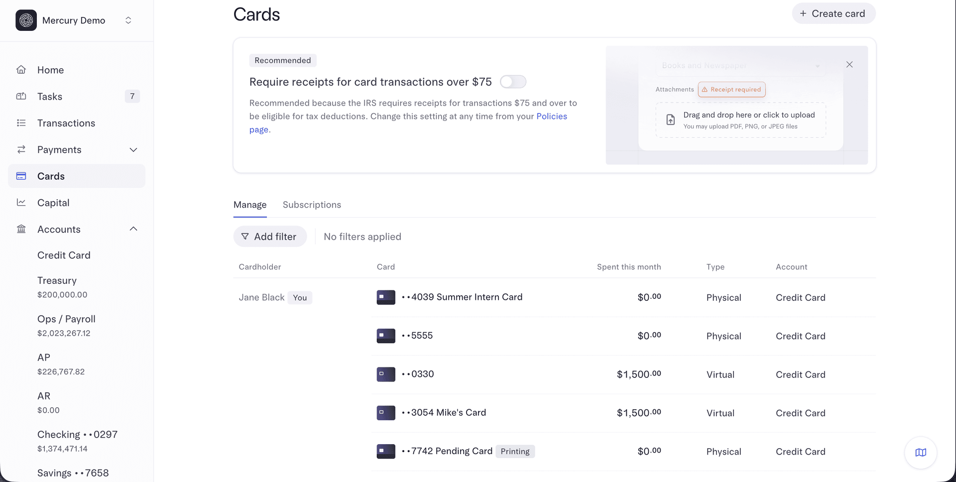 Mercury Cards Spend Controls 3