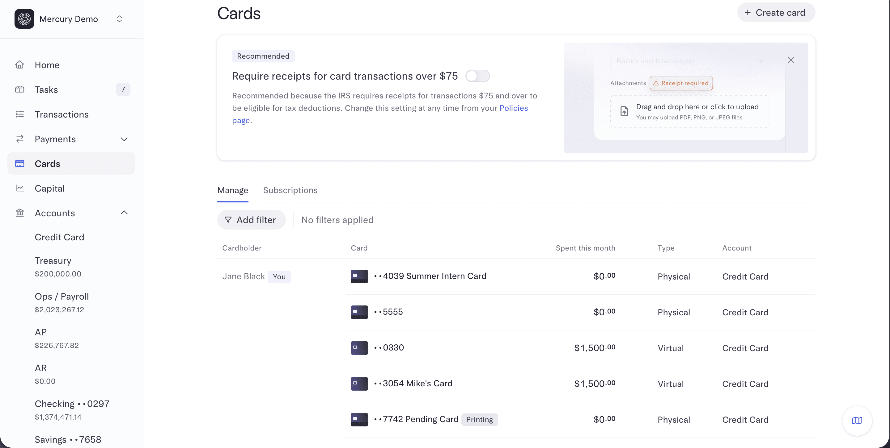 Mercury Cards Spend Controls 3