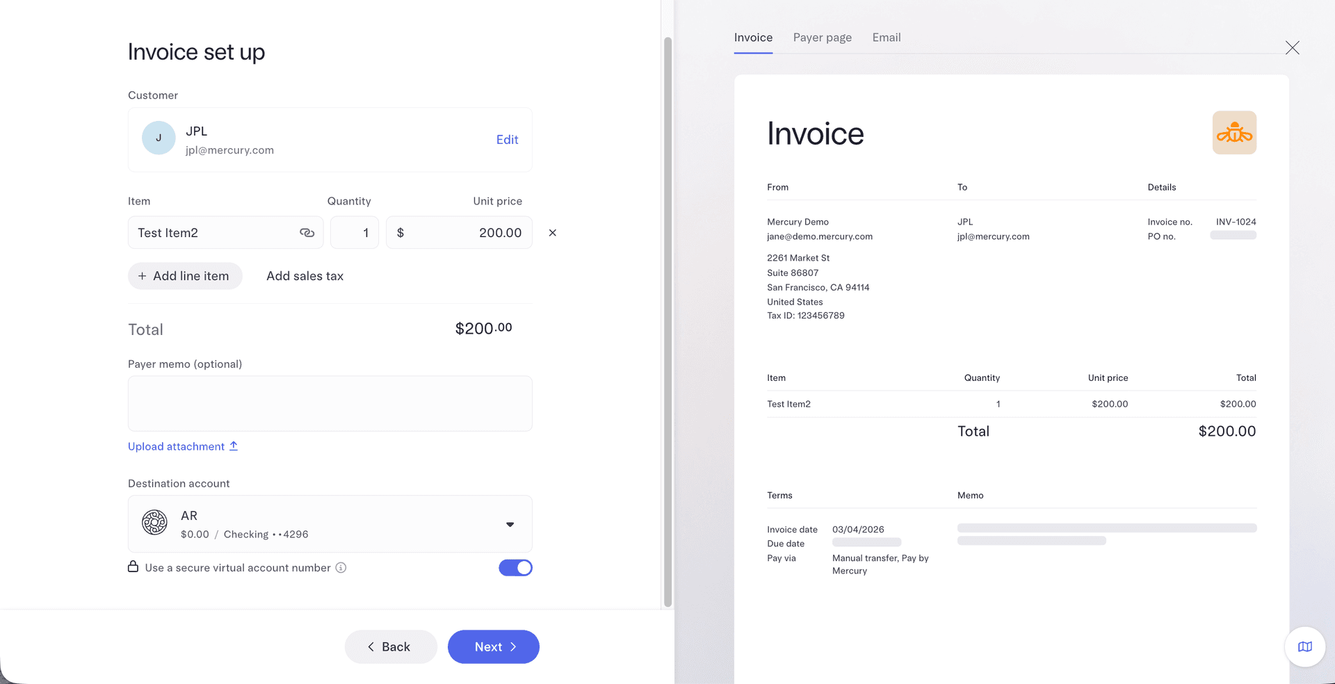 Mercury Invoicing