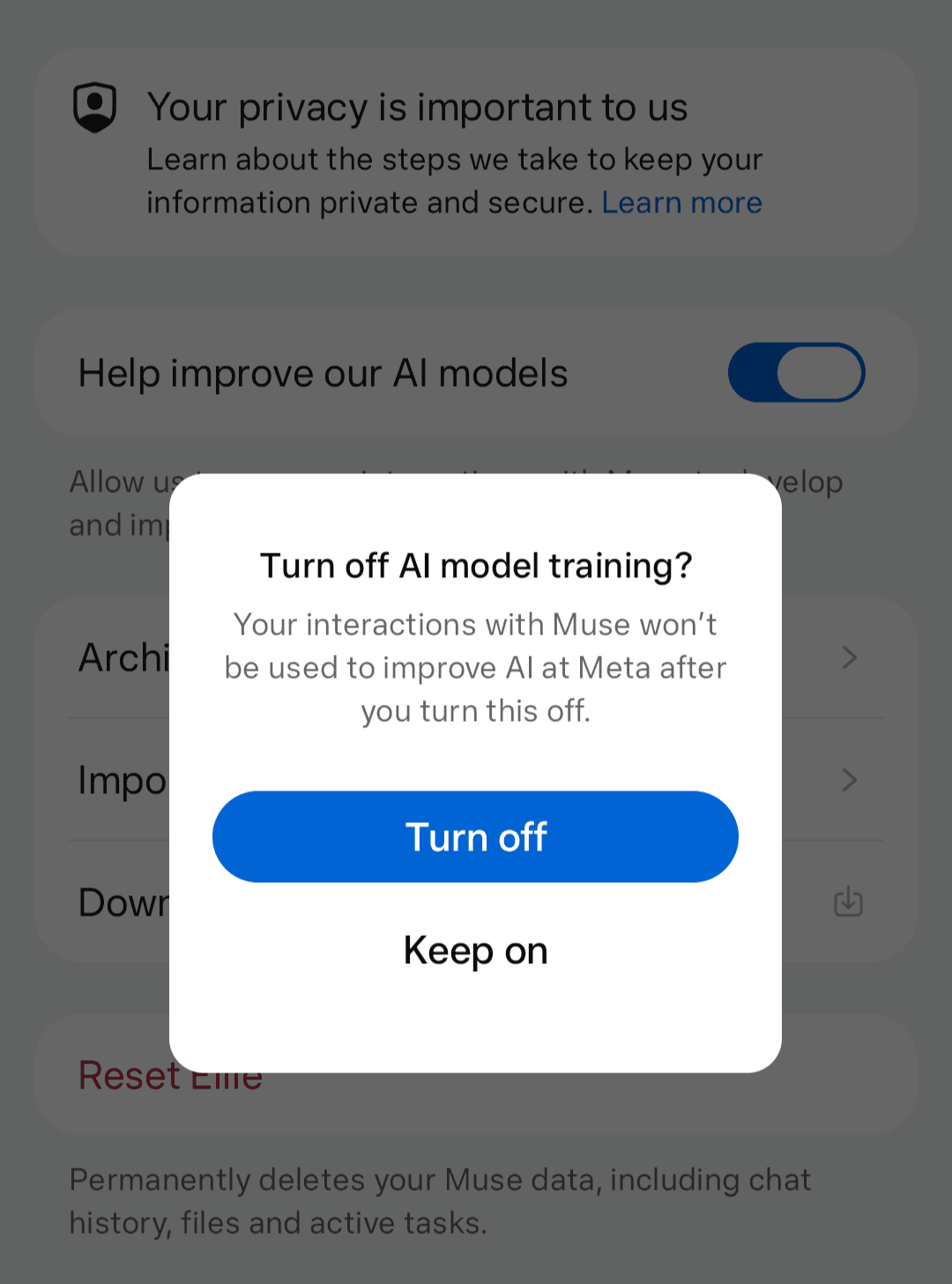Turn off Muse AI model training