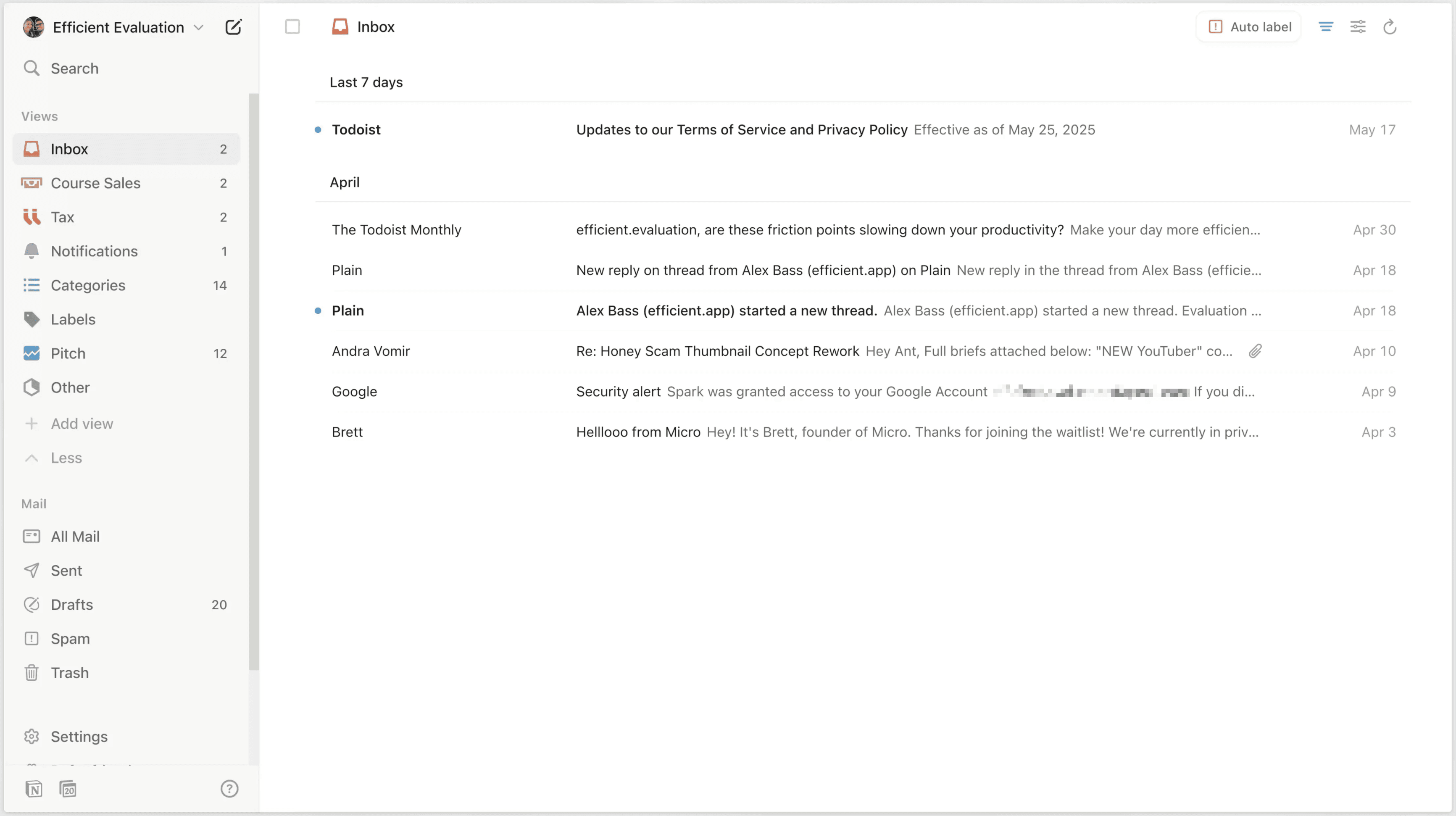 Notion Mail interface