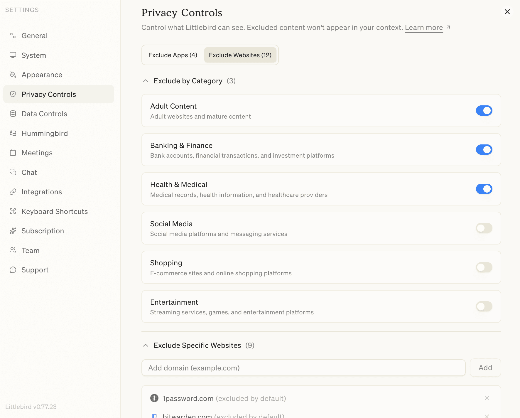 Littlebird privacy controls