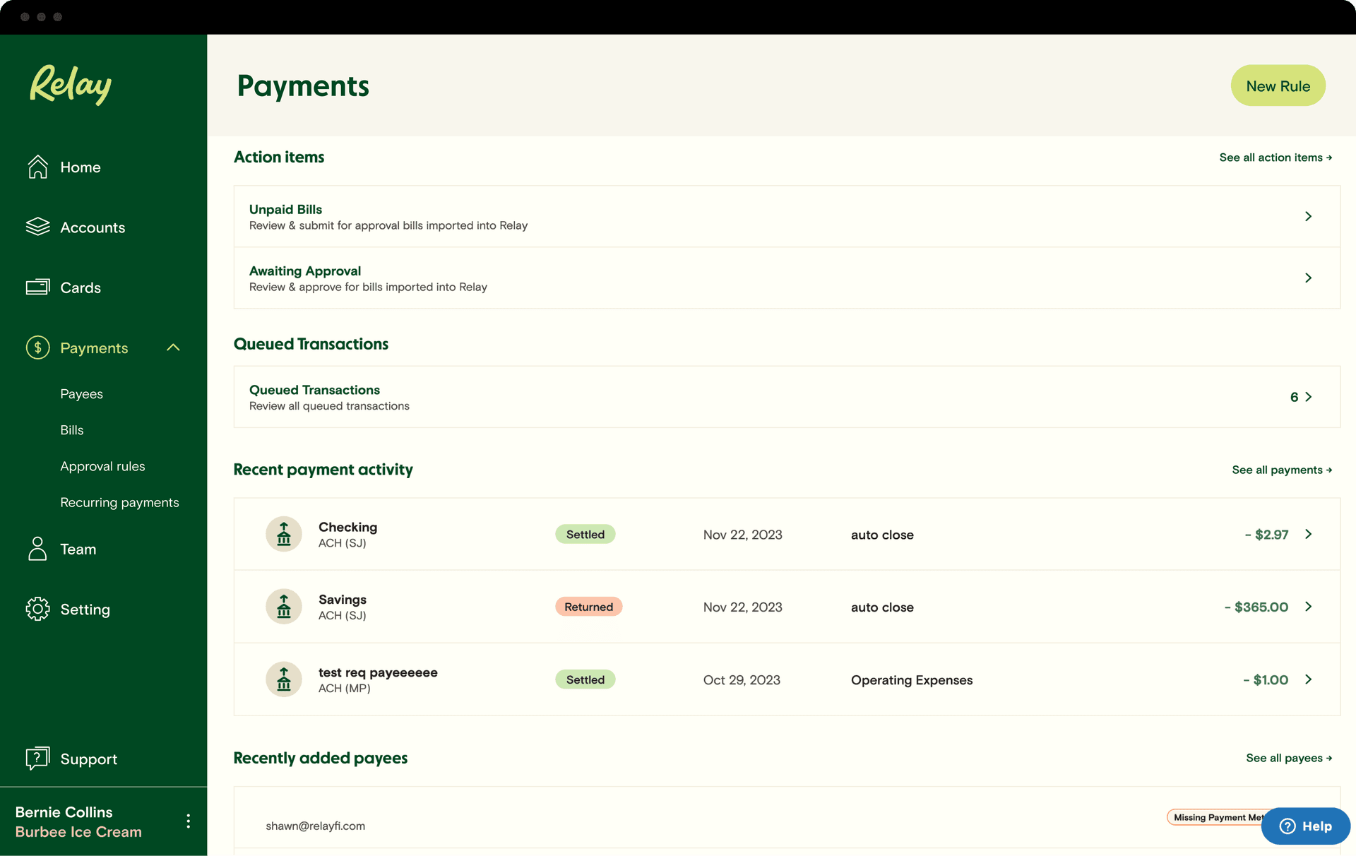 Relay AP Dashboard Payments
