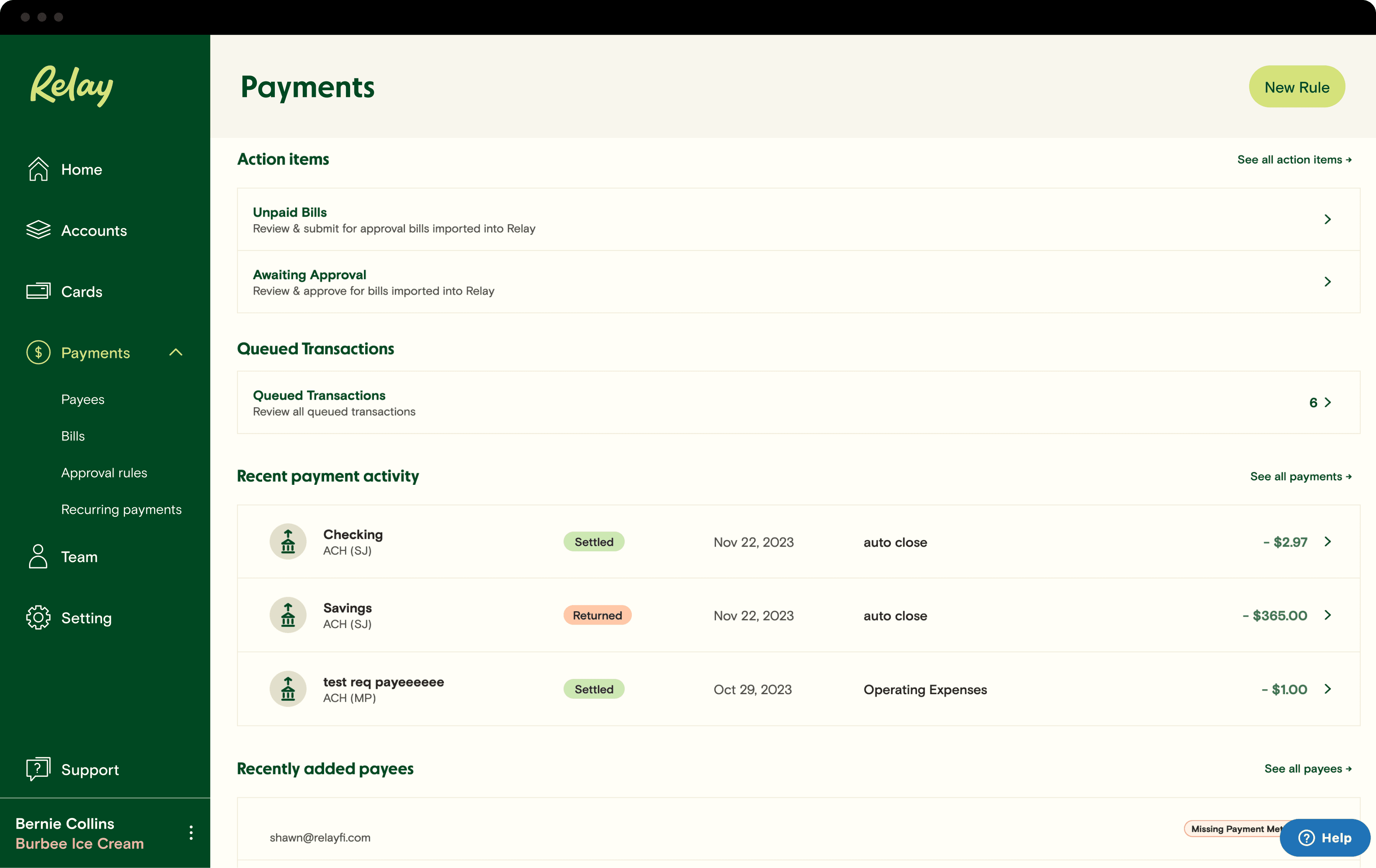 Relay AP Dashboard Payments