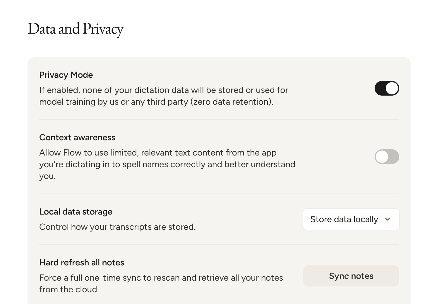 Wispr Flow Privacy Settings