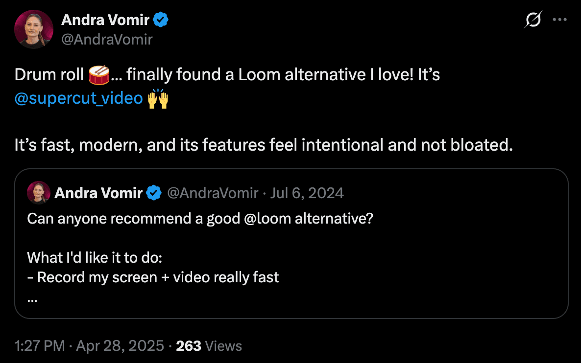 Andra announced she found a Loom alternative