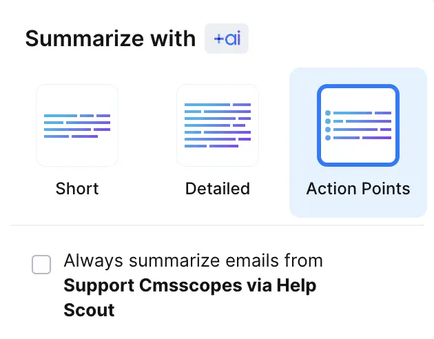 Spark's AI summarize email options