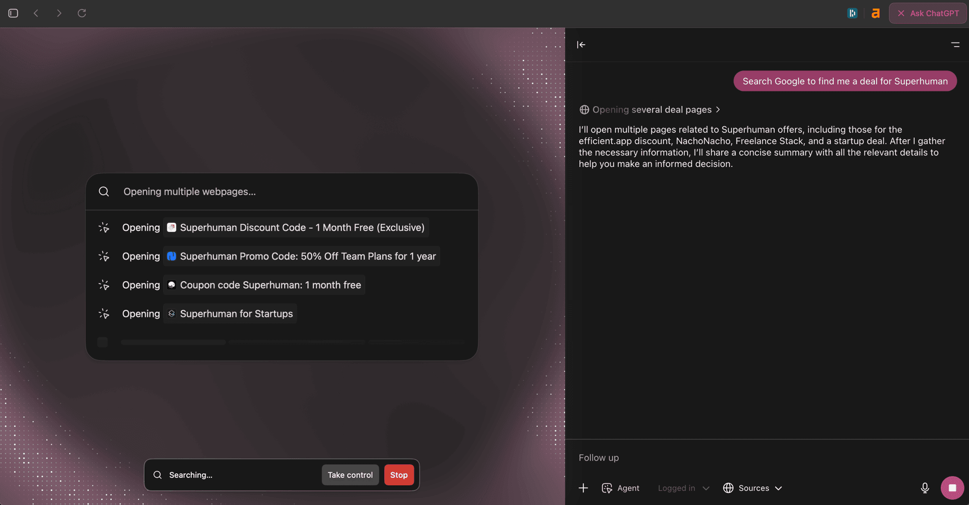 ChatGPT Atlas browser agent mode