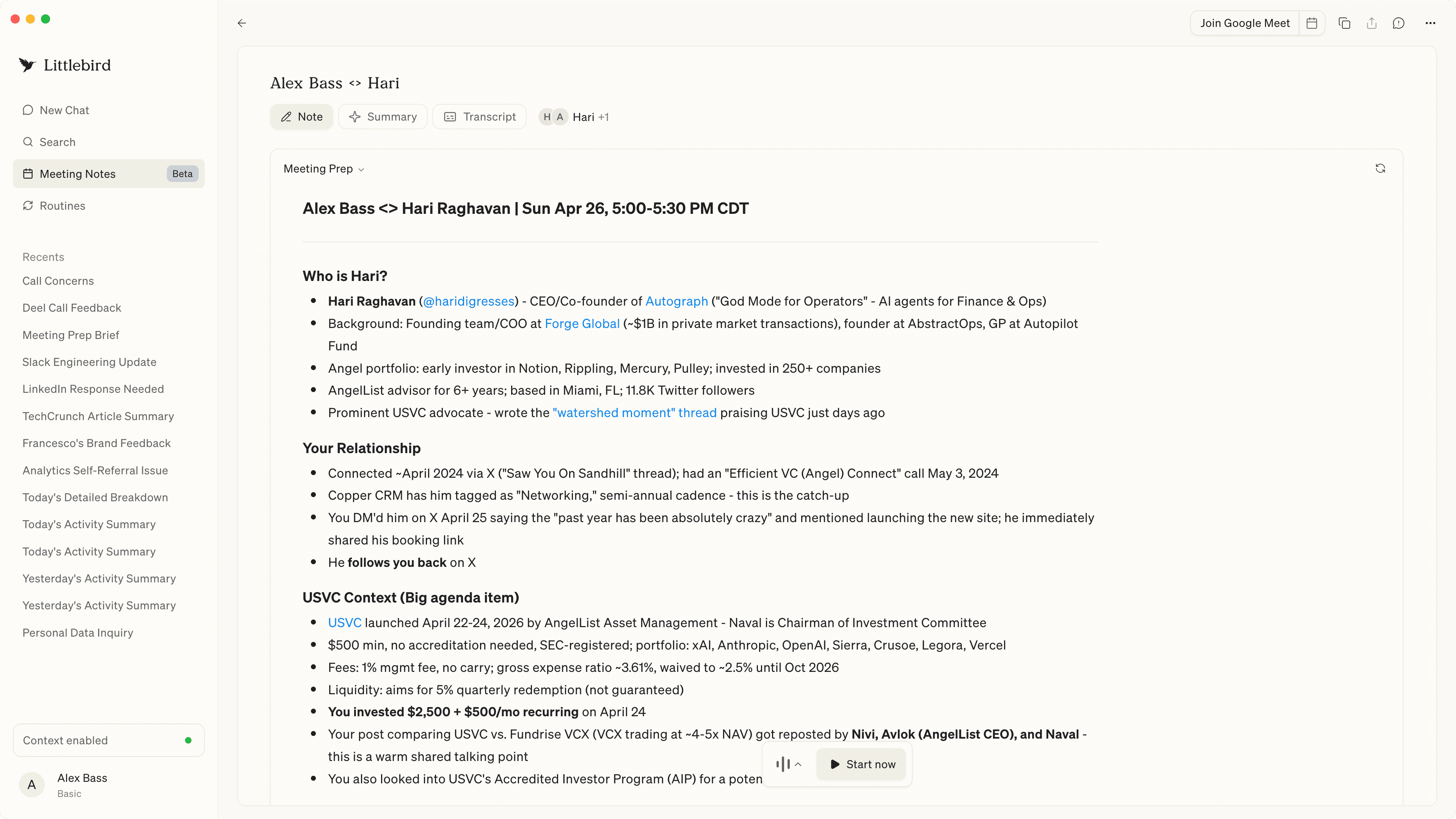 Littlebird Meeting Prep Notes