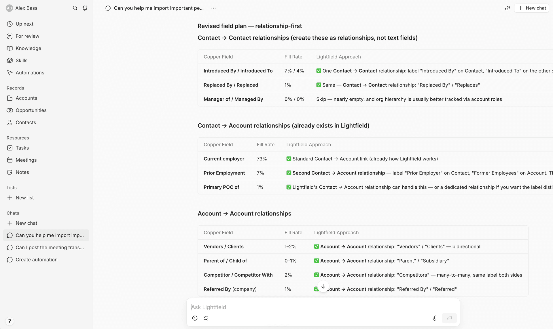 Lightfield data migration from prior CRM