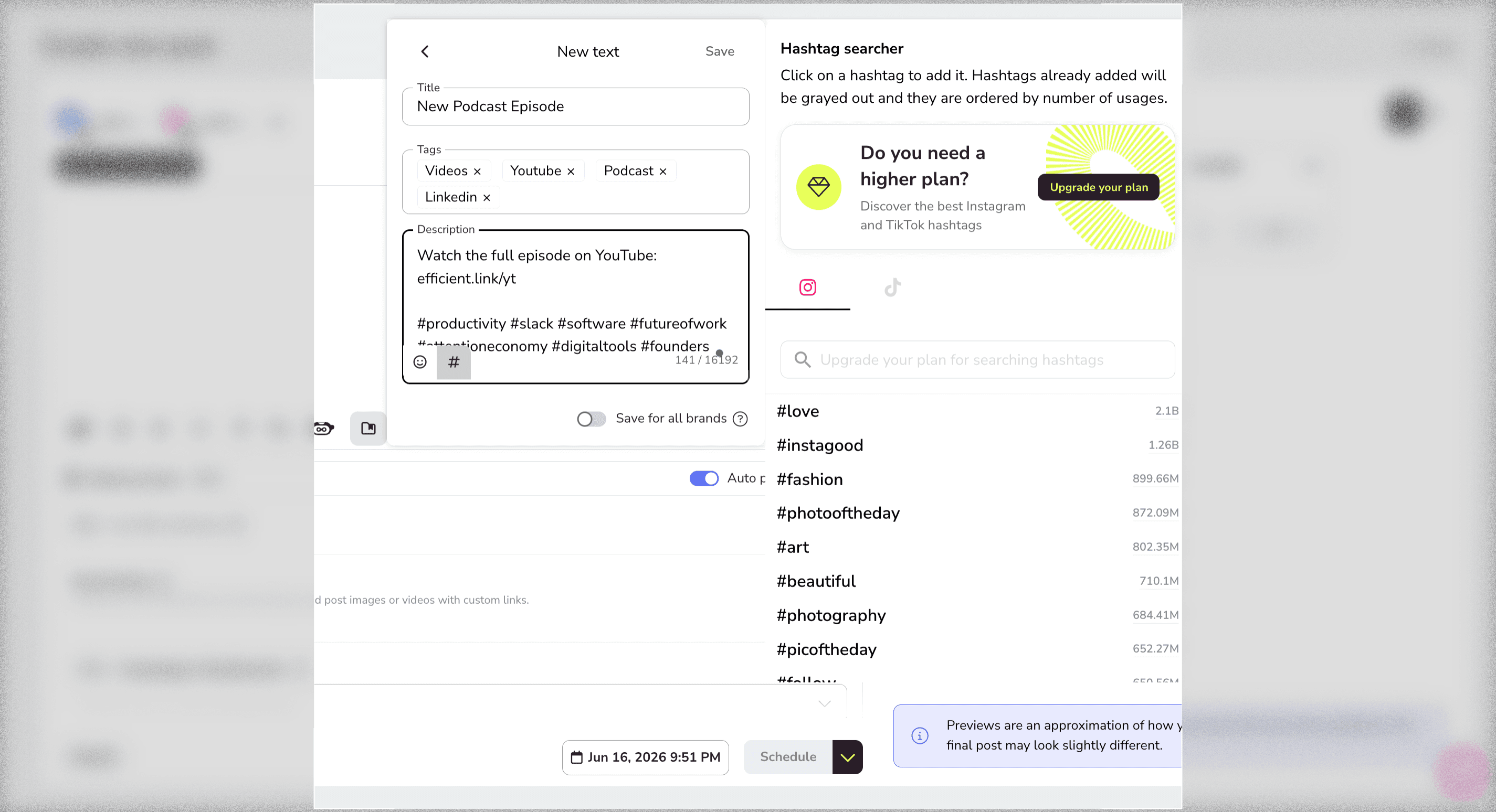 Metricool - Saved Text, Focused.