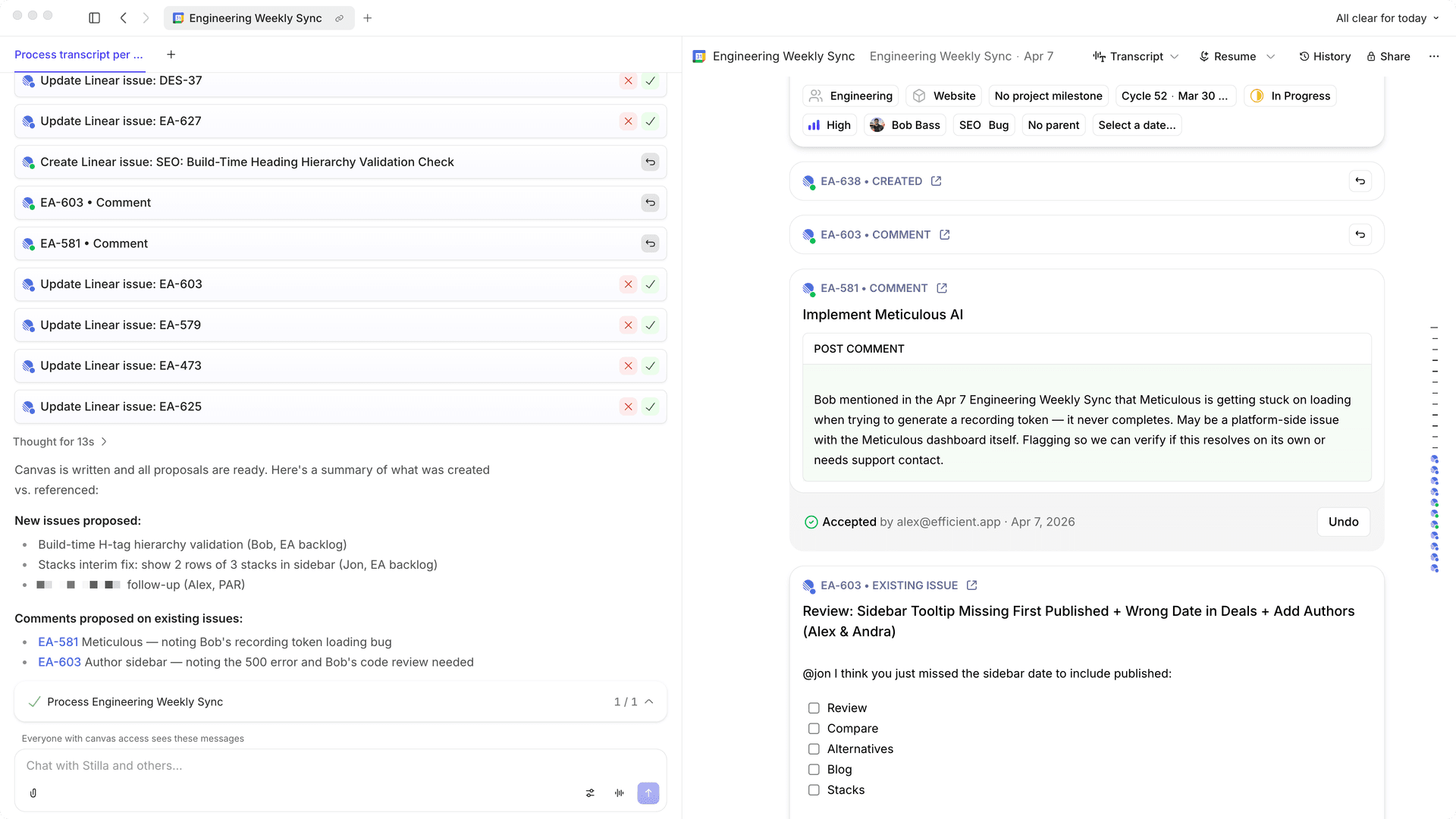 Stilla AI note taker notes and action items