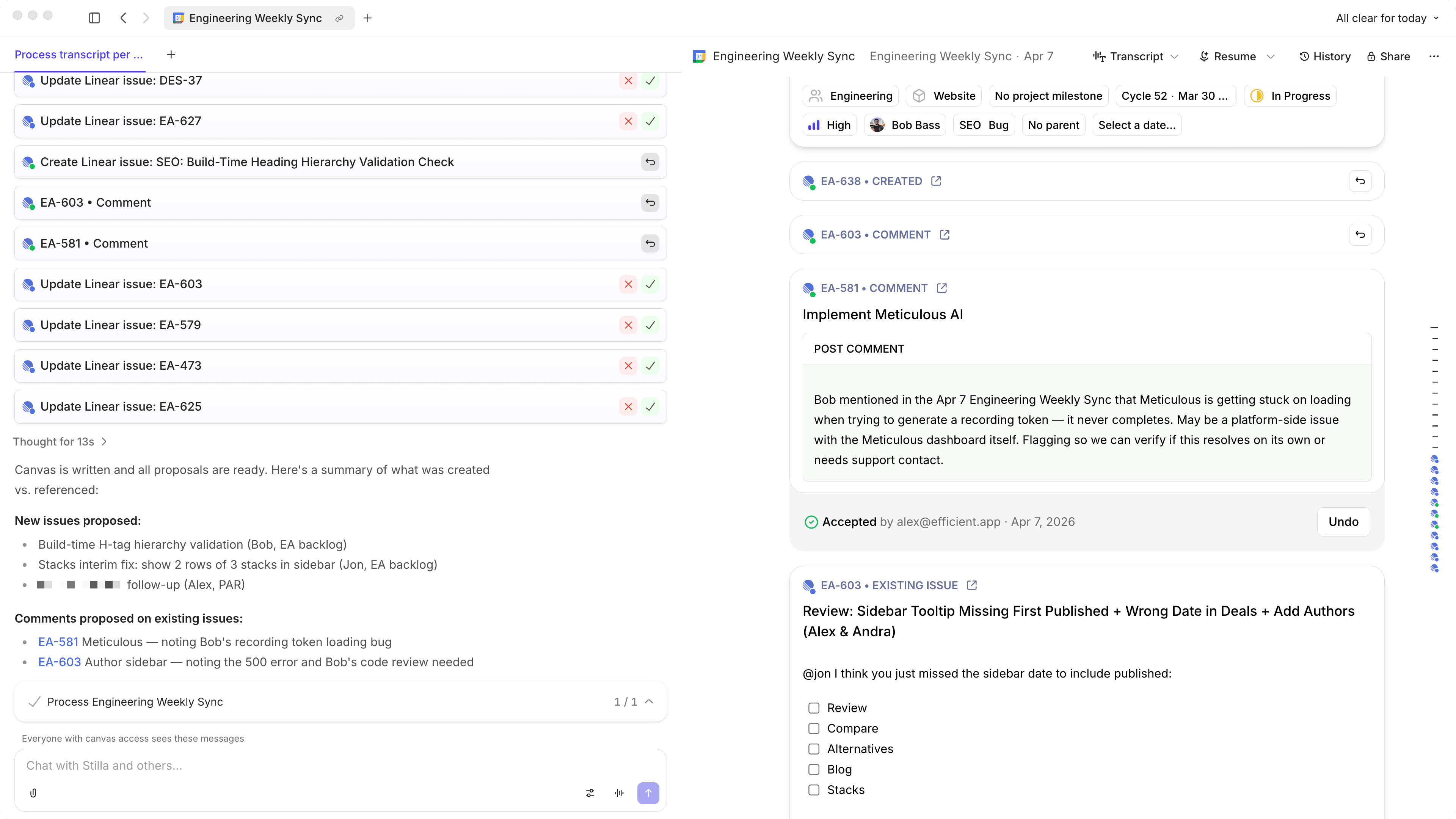 Stilla AI note taker notes and action items